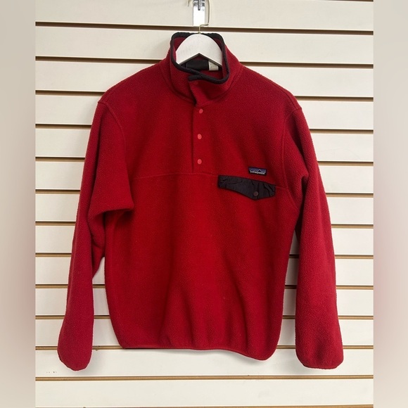 Patagonia synchilla pull-over Vintage Size S Red/Black Made In USA Snap Close - Picture 1 of 12